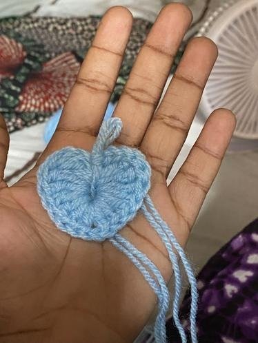 Student's crochet heart in progress